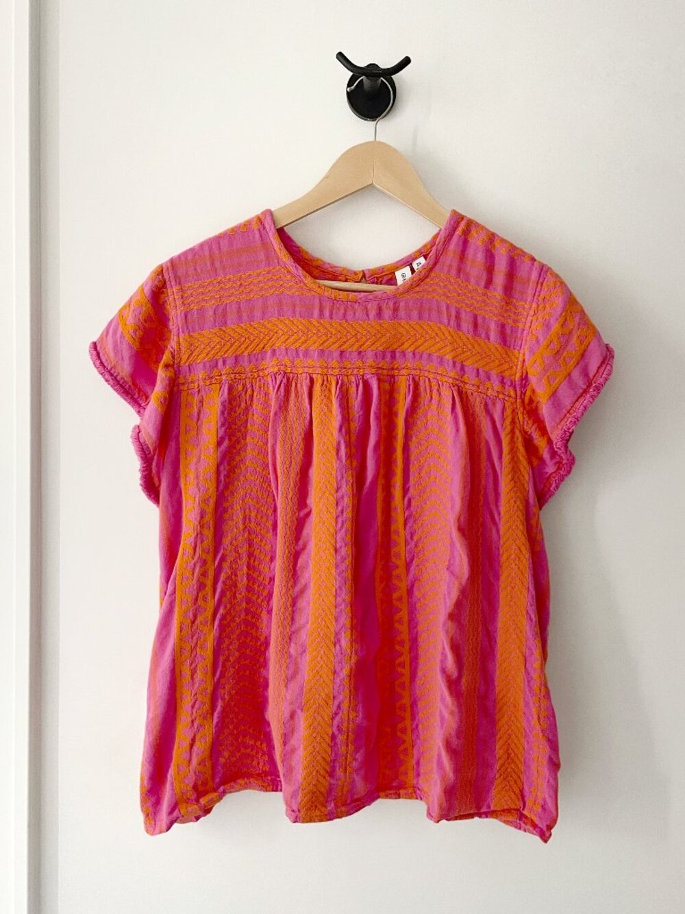 Grace + Karma Boho Woven Top 2X Pink Orange Cotton Viscose Made in India